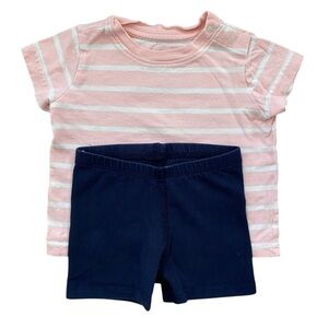Primary Baby Outfit bundle - Pink striped t-shirt and blue shorts - 3-6 mo